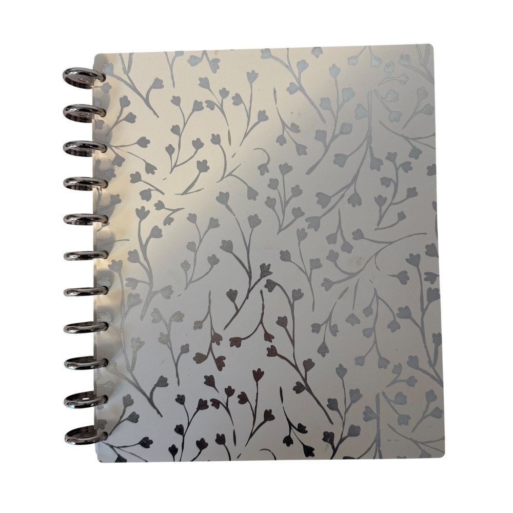 Martha Stewart Discbound Notebook Metallic Silver Floral Cream Journal Pockets